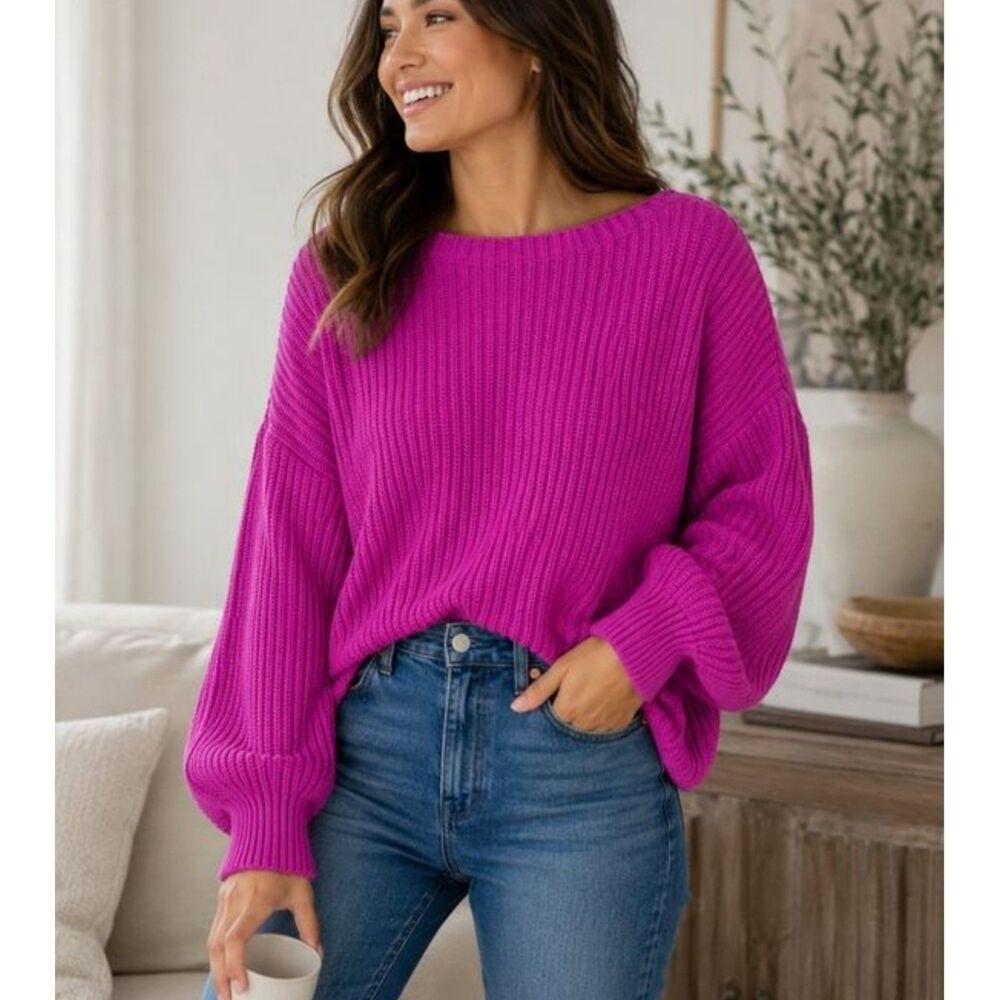 French Connection Knit Ribbed Sweater Boxy Millie Mozart Oversized Women Med